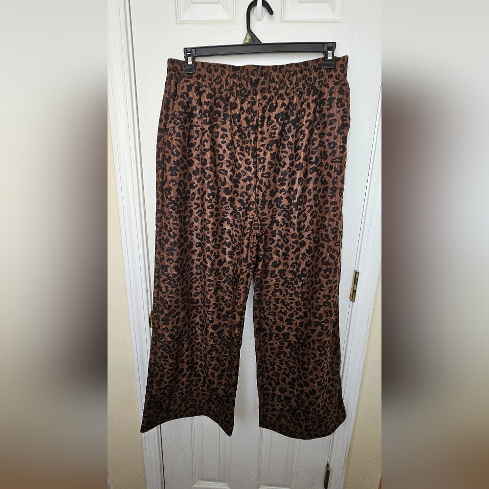 HALARA Leopard Print Wide Leg Pants - Brown and Black